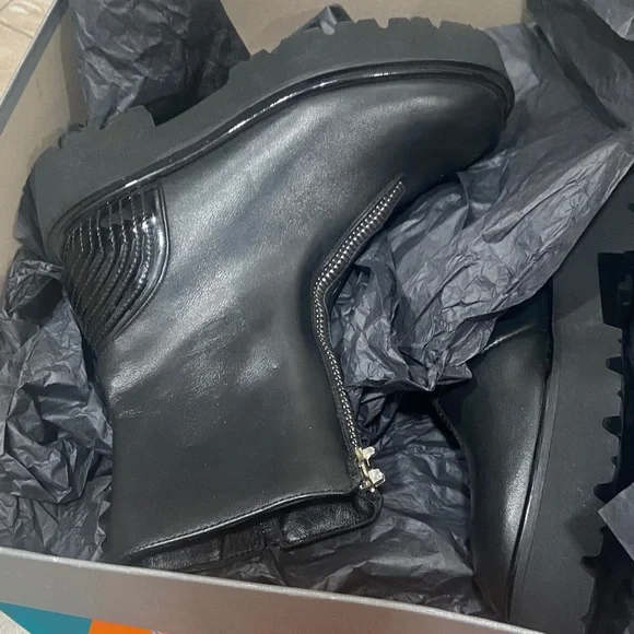 Aquatalia Black Combat Boots with Silver Zippers - Picture 3 of 4